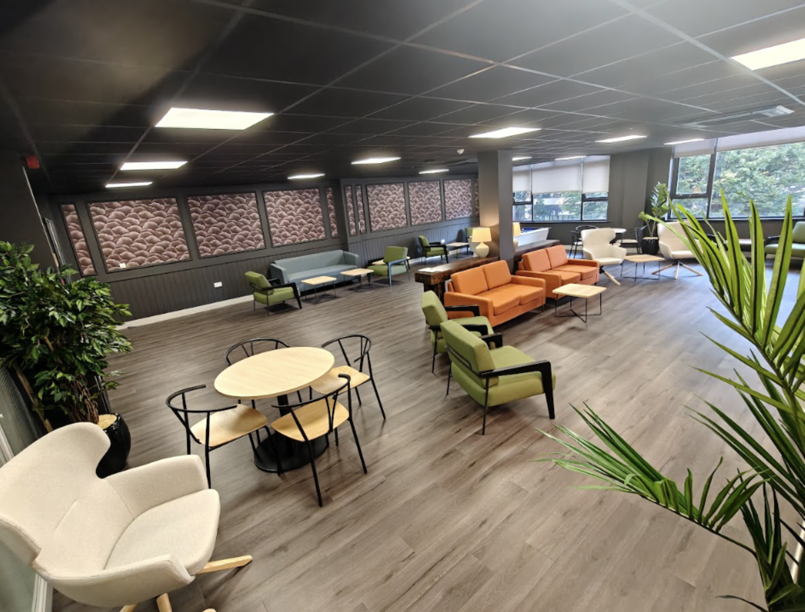 Seating and networking space at Royal House, Leeds